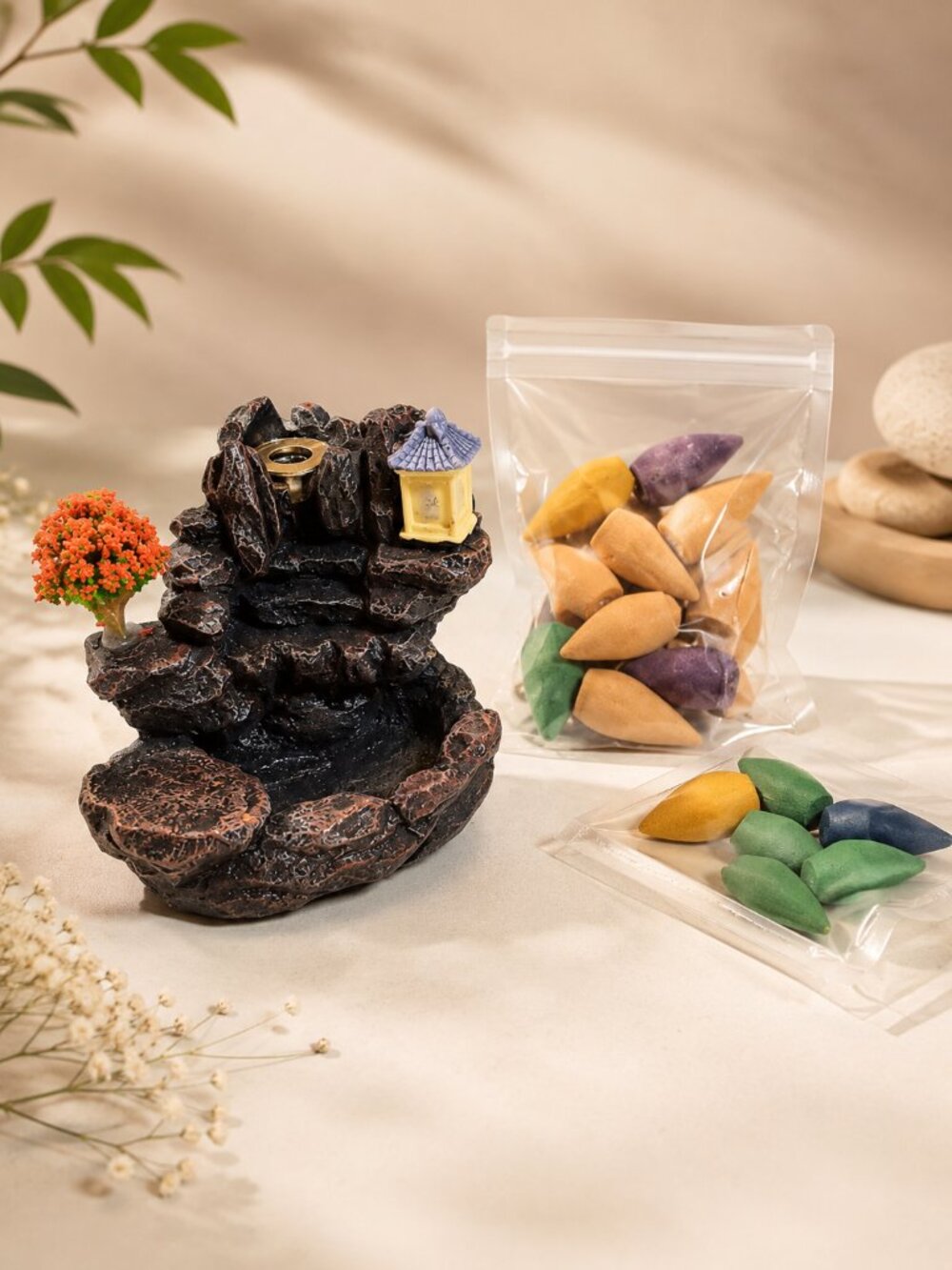 Backflow Incense Burner Mountain Set with 2 Cone Packs
